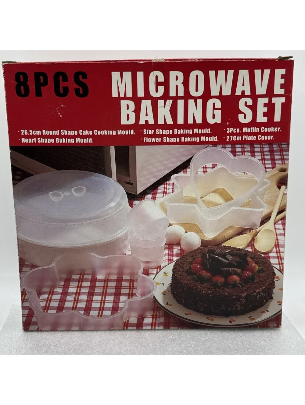 1980s Microwave 8pc Baking Set Cakes, Eggs, Hearts, Stars Spongecake In Minutes